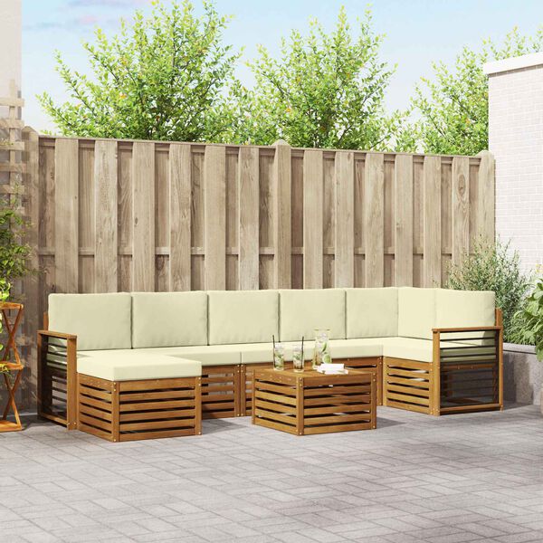 vidaXL Sedežne garniture 8 pcs Naravna in smetana Masiven les akacije