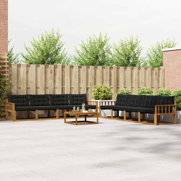 vidaXL Zunanja garnitura za sedenje z blazino 9 pcs Naravna in črna