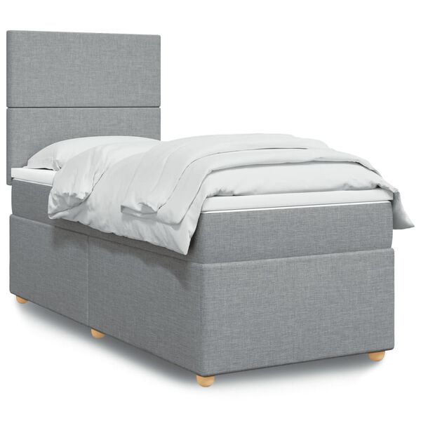 vidaXL Box spring postelja z vzmetnico svetlo siva 90x190 cm blago