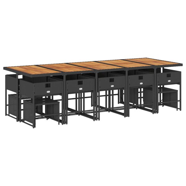 vidaXL Vrtna jedilna garnitura 15-delna z blazinami črn poli ratan