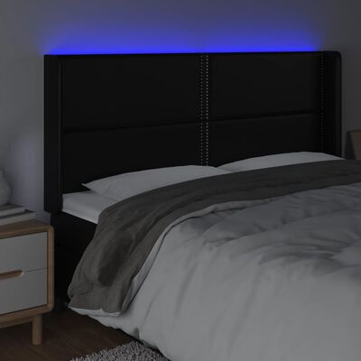 vidaXL LED posteljno vzglavje črno 183x16x118/128 cm umetno usnje