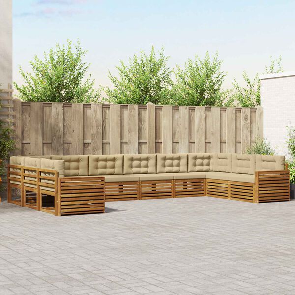 vidaXL Sedežne garniture 7 pcs Naravna in bež Masiven les akacije