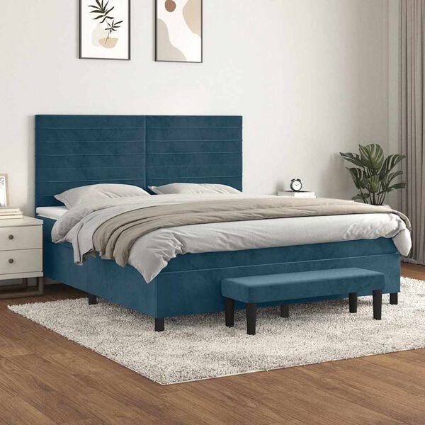 vidaXL Box spring postelja z vzmetnico temno modra 160x200 cm žamet