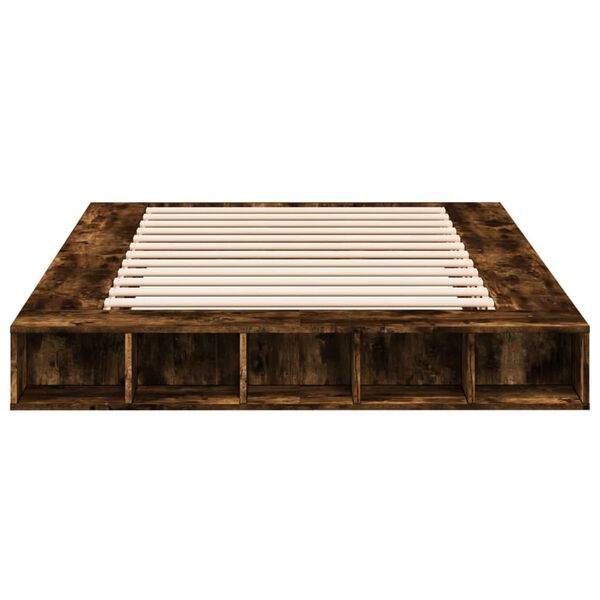 vidaXL Posteljni okvir dimljeni hrast 150x200 cm inženirski les