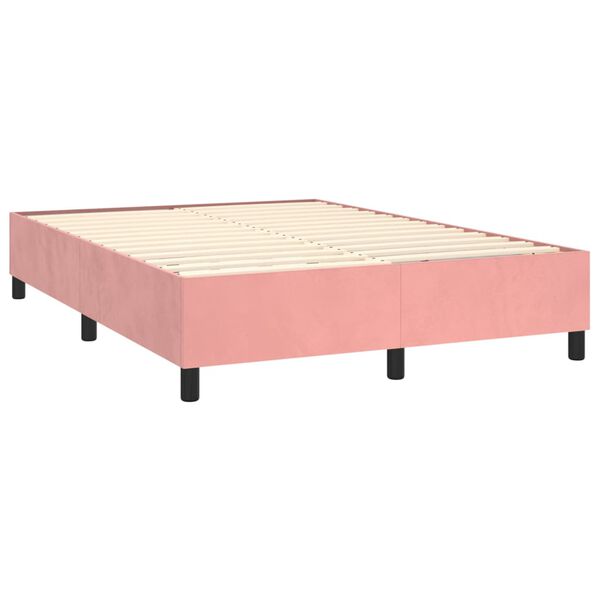 vidaXL Box spring postelja z vzmetnico roza 140x190 cm žamet