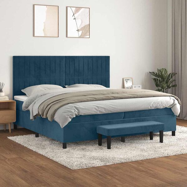 vidaXL Box spring postelja z vzmetnico temno modra 200x200 cm žamet