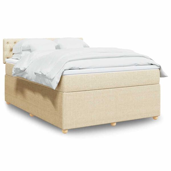 vidaXL Box spring postelja z vzmetnico krem 140x190 cm blago