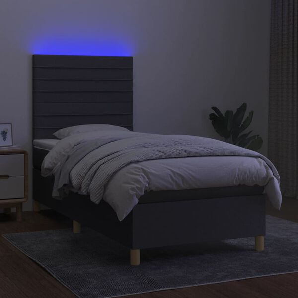 vidaXL Box spring postelja z vzmetnico LED temno siva 100x200 cm blago