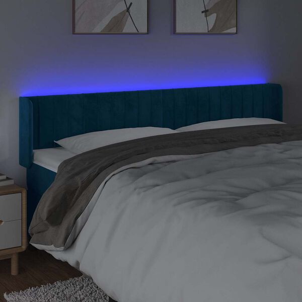 vidaXL LED posteljno vzglavje temno modro 183x16x78/88 cm žamet