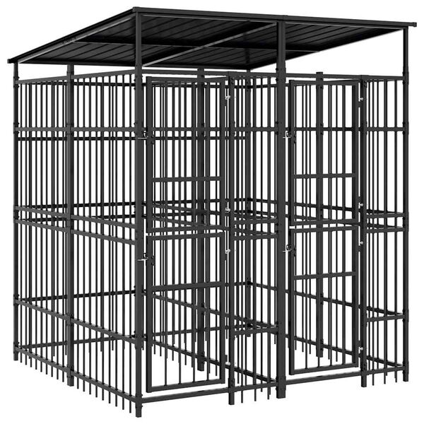 vidaXL Zunanji pasji boks s streho jeklo 3,69 m&sup2;
