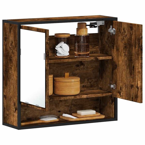 vidaXL Kopalni&scaron;ka omarica z ogledalom dim. hrast 65x20x60 cm inž. les