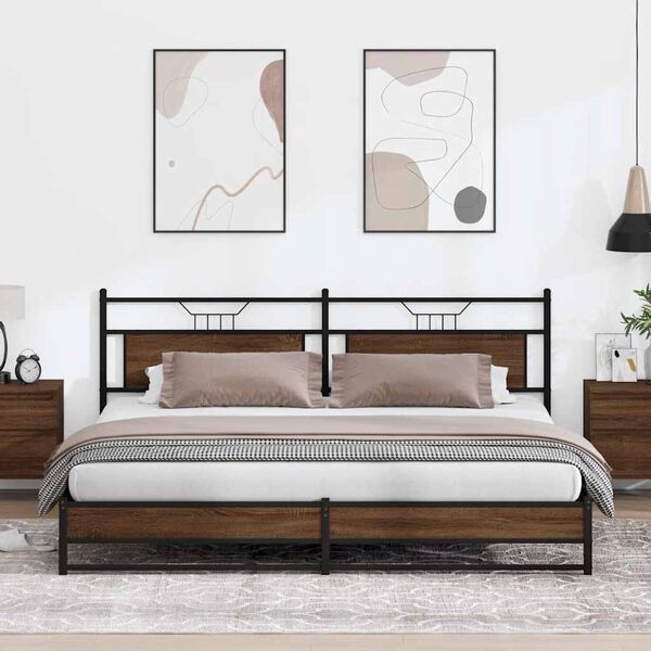 vidaXL Kovinski posteljni okvir brez vzmetnice rjavi hrast 193x201 cm