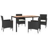 vidaXL Vrtna jedilna garnitura 5-delna z blazinami črn poli ratan