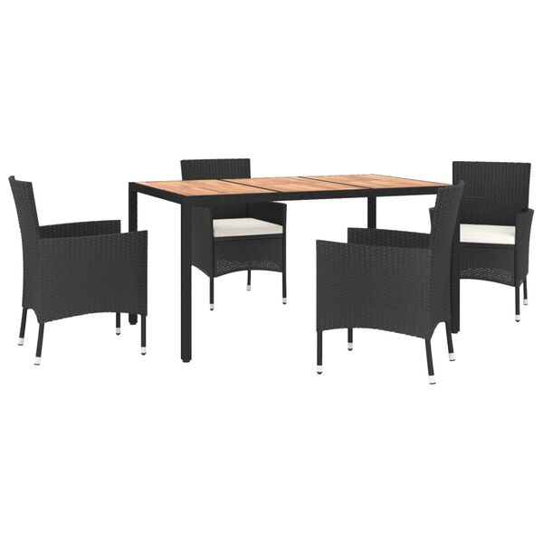 vidaXL Vrtna jedilna garnitura 5-delna z blazinami črn poli ratan