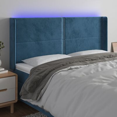 vidaXL LED posteljno vzglavje temno modro 183x16x118/128 cm žamet