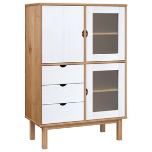 vidaXL Visoka komoda OTTA rjava in bela 85x43x125 cm trdna borovina