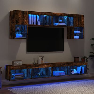 vidaXL Komplet TV omaric LED 6-delni dimljeni hrast inženirski les
