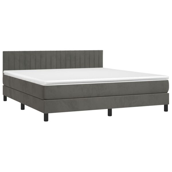 vidaXL Box spring postelja z vzmetnico temno siva 160x200 cm žamet