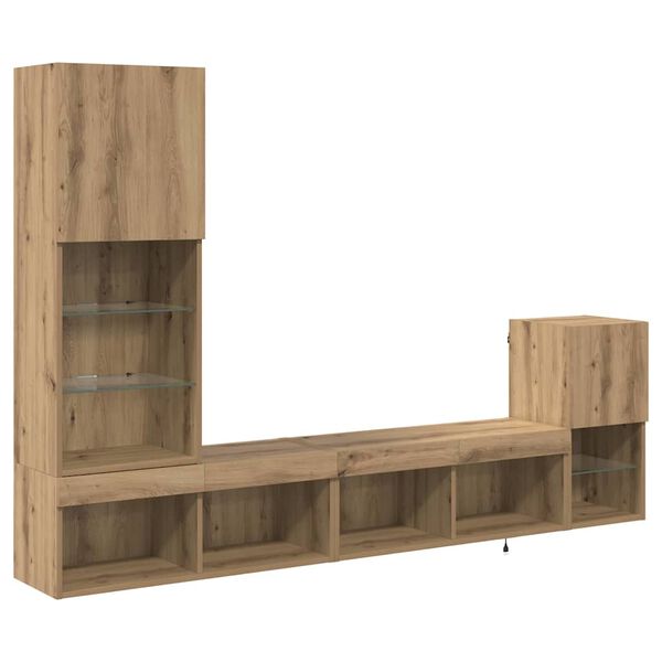 vidaXL TV stenske enote z LED lučmi Umetni hrast Konstruiran les