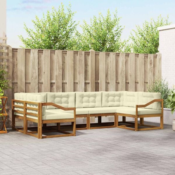 vidaXL Zunanja garnitura za sedenje z blazino 6 pcs Naravna in smetana