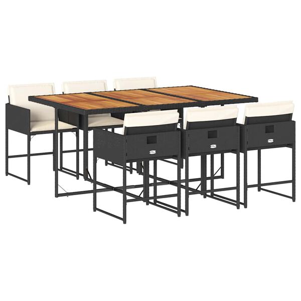 vidaXL Vrtna jedilna garnitura 7-delna z blazinami črna poli ratan