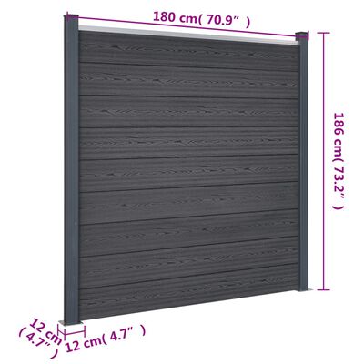 vidaXL Komplet ograjnih panelov siv 180x186 WPC