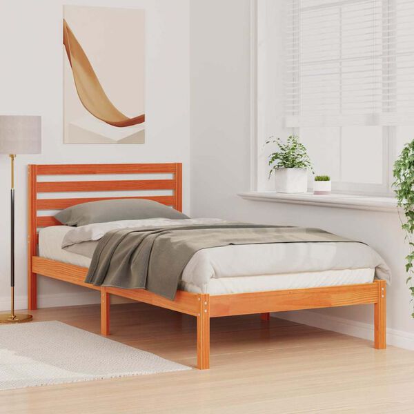 vidaXL Konstrukcija postelje z vzglavjem Voskast rjav 90 x 200 cm