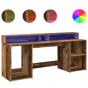 vidaXL Pisalna miza z LED lučkami starinski les 200x55x91 cm inž. les