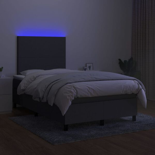 vidaXL Box spring postelja z vzmetnico LED temno siva 120x200 cm blago