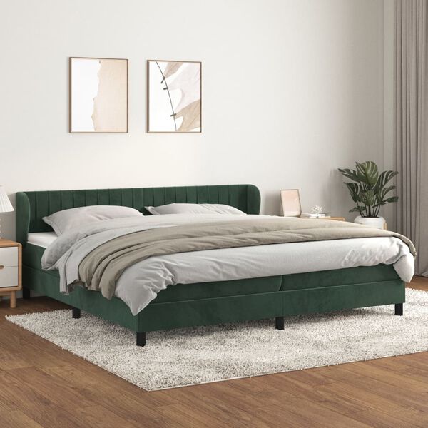 vidaXL Box spring postelja z vzmetnico temno zelena 200x200 cm žamet