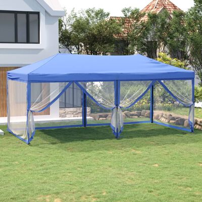 vidaXL Zložljiv vrtni šotor s stranicami moder 3x6 m