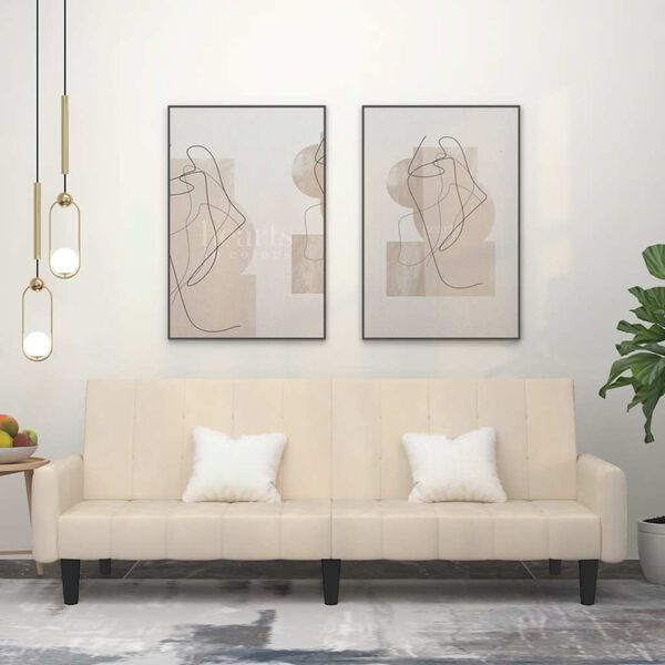 vidaXL Kavč dvosed z ležiščem krem žamet