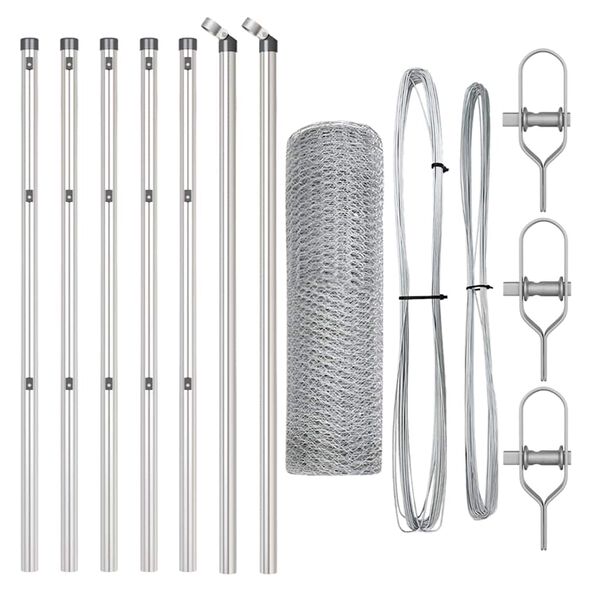 vidaXL Ogrodje s stebri srebrna 0.4 x 10 m Jeklo s PVC premazom