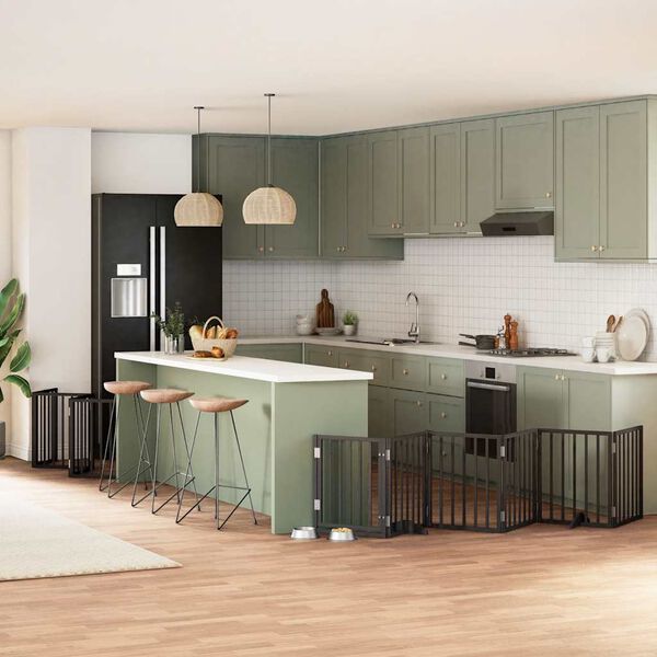 vidaXL Ograda za pse z vrati zložljiva 12 panelov črna 600 cm les