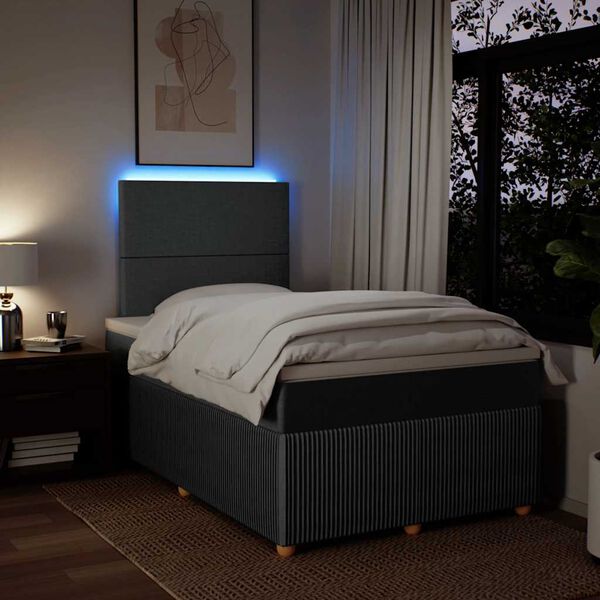 vidaXL Box spring postelja z vzmetnico temno siva 120x200 cm blago