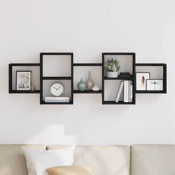 vidaXL Stenska polica črna hrast 129x18x42 cm inženirski les