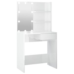 vidaXL Toaletna mizica z LED lučkami visok sijaj bela 74,5x40x141 cm