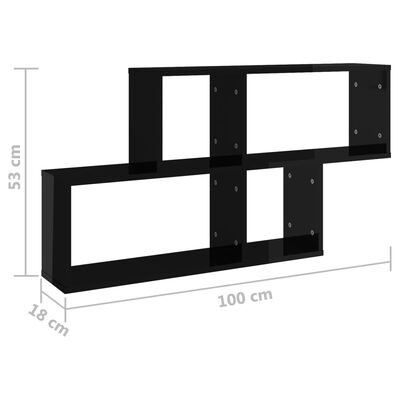vidaXL Stenska polica visok sijaj črna 100x18x53 cm iverna plošča