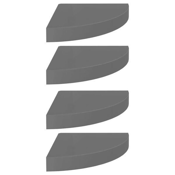 vidaXL Kotne police 4 kosi visok sijaj sive 25x25x3,8 cm MDF