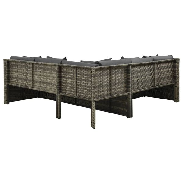 vidaXL Vrtna sedežna garnitura 4-delna z blazinami poli ratan siva