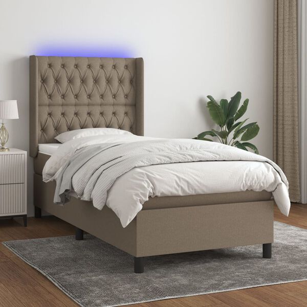 vidaXL Box spring postelja z vzmetnico LED taupe 100x200 cm blago