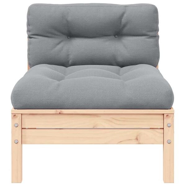 vidaXL Vrtni kavč dvosed s sivimi blazinami trdna borovina