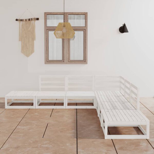 vidaXL Vrtna sedežna garnitura 7-delna bela trdna borovina