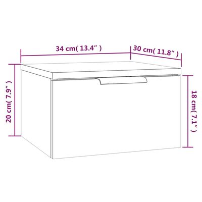 vidaXL Stenska nočna omarica visok sijaj bela 34x30x20 cm