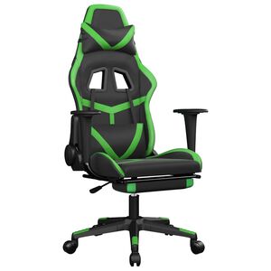vidaXL Masažni gaming stol z oporo za noge črno in zeleno umetno usnje