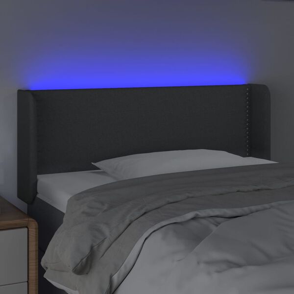 vidaXL LED posteljno vzglavje temno sivo 103x16x78/88 cm blago