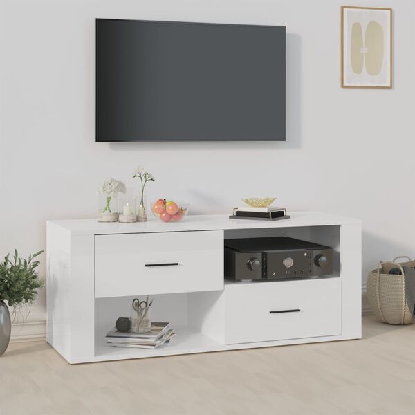 vidaXL TV omarica visok sijaj bela 100x35x40 cm inženirski les