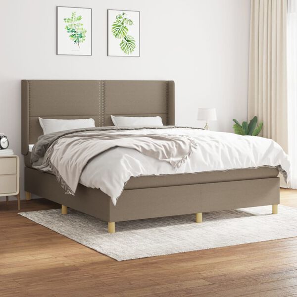 vidaXL Box spring postelja z vzmetnico taupe 180x200 cm blago