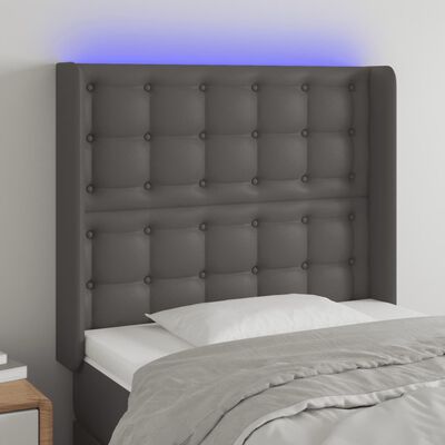 vidaXL LED posteljno vzglavje sivo 93x16x118/128 cm umetno usnje