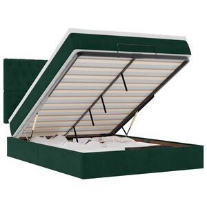vidaXL Otomanska postelja z vzmetnicami & LEDs temno zelena 140x200cm